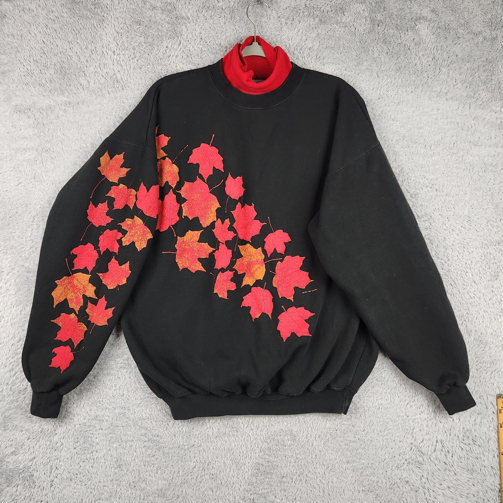 Vintage Art Unlimited Sportswear Sweatshirt Womens XL Black Fall Leaves USA 90s